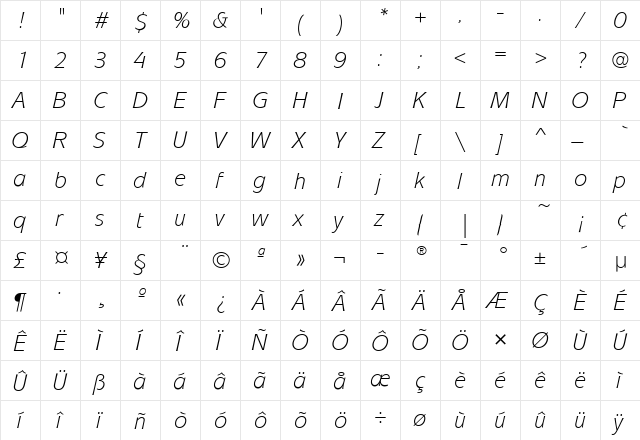 MixageITC Italic  glyph index