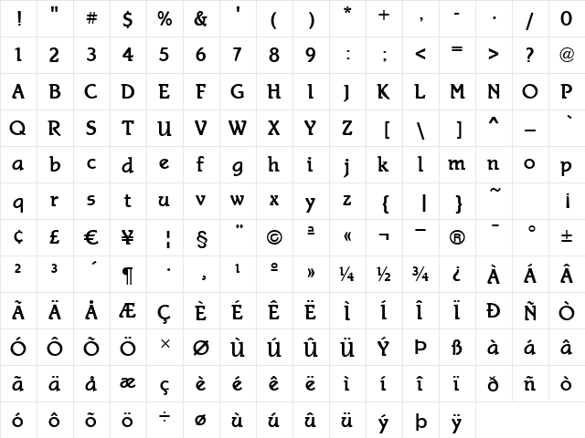 Script-S720 Regular  glyph index