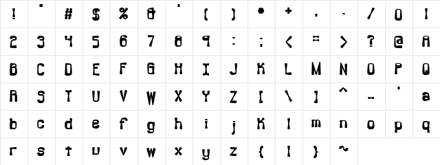 aliasthick Regular  glyph index