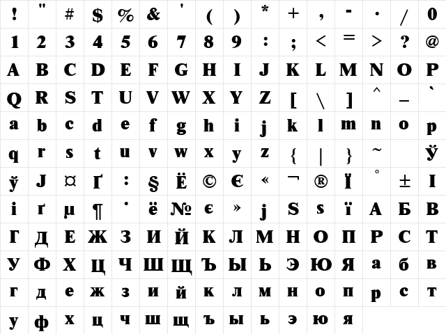 NewtonXC Regular  glyph index