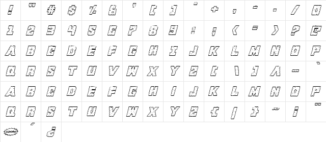 King Commando Shadow Italic Italic  glyph index