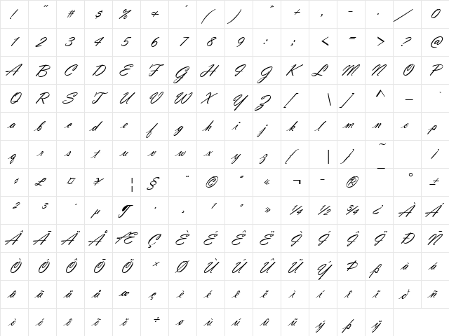 Vladimir Becker Regular  glyph index
