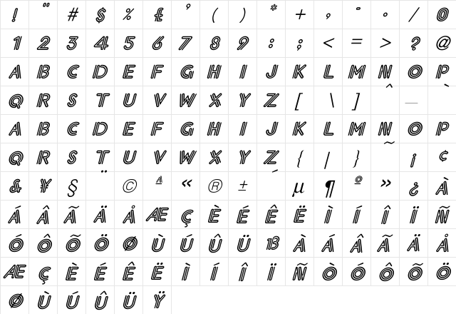 Eklektic-Normal Italic Italic  glyph index