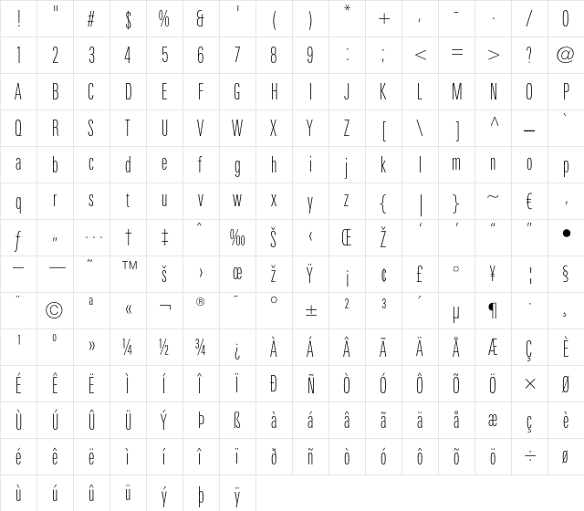 LTUnivers 210 CompThin  glyph index