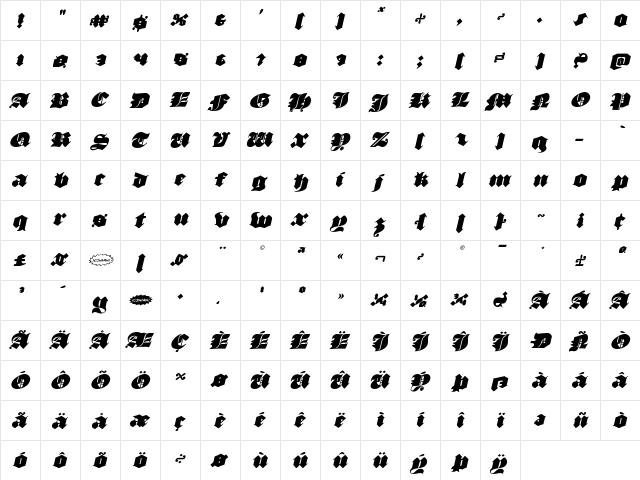 Lux Contra Tenebras Italic Italic  glyph index