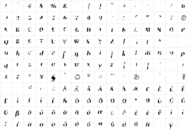 Werewolf SF Bold Italic  glyph index