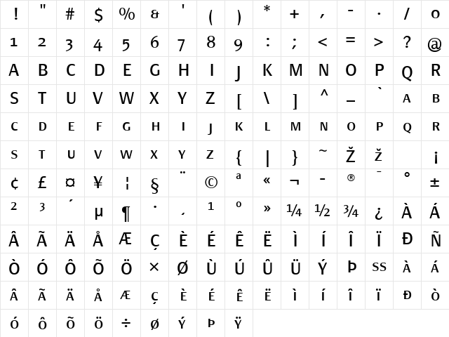 PageSans-RegularSC Regular  glyph index