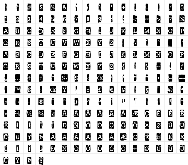 a_NoterCmBrk Regular  glyph index