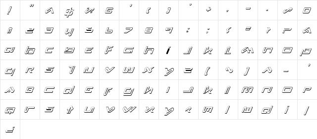 Xephyr Shadow Italic Shadow Italic  glyph index