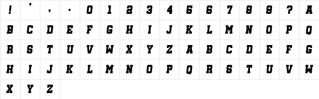 Soccer League Italic  glyph index