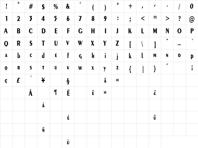 Physical 8 Regular  glyph index