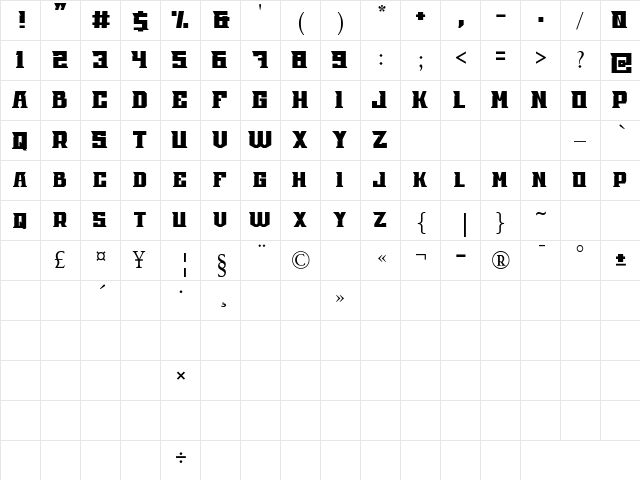 Charles Regular  glyph index
