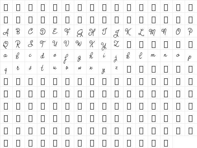 Judyth Demo Regular  glyph index