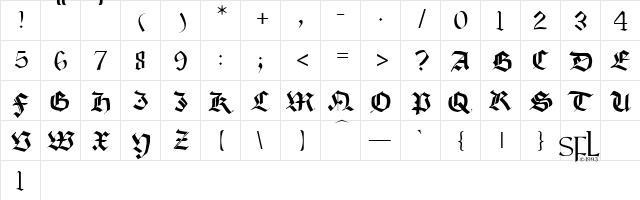 Bauerdale Regular  glyph index