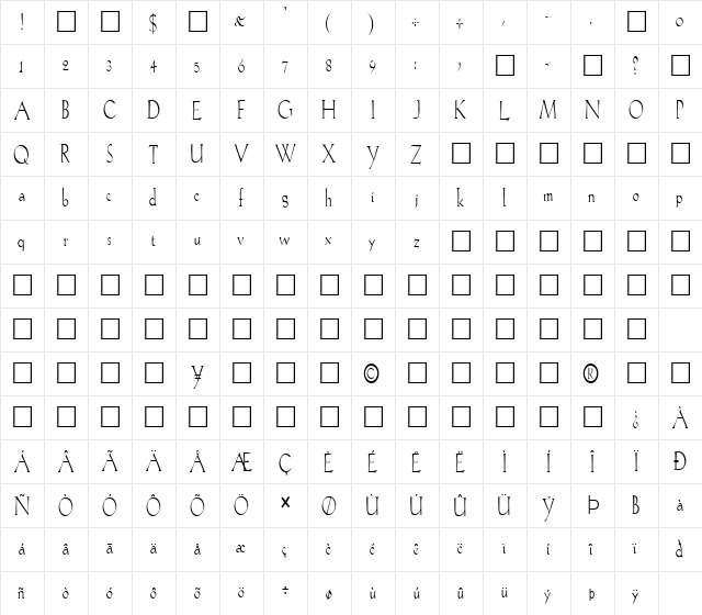 FZ ROMAN 20 COND Normal  glyph index