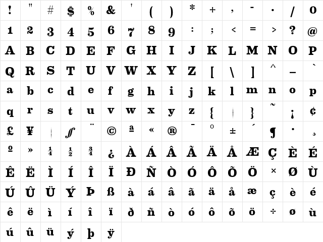 Eames Century Modern Bold Regular  glyph index