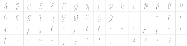 Gravity Handwritten Regular  glyph index