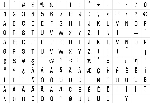 Micro Technic Condensed Regular  glyph index