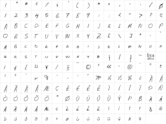 LEHN102 Regular  glyph index