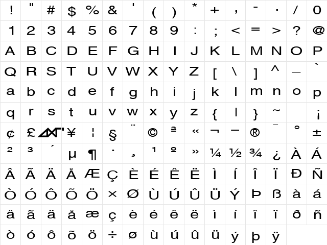 Sveningsson Regular  glyph index