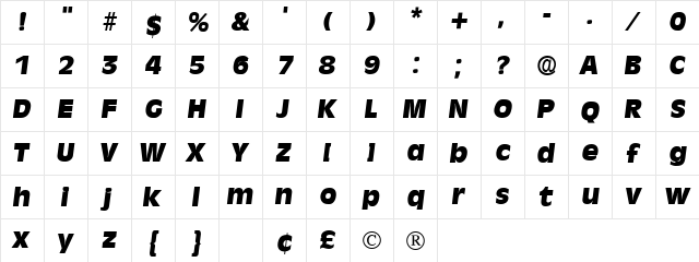 Misce Display SSi Italic  glyph index