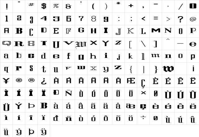 FZ UNIQUE 24 EX Normal  glyph index