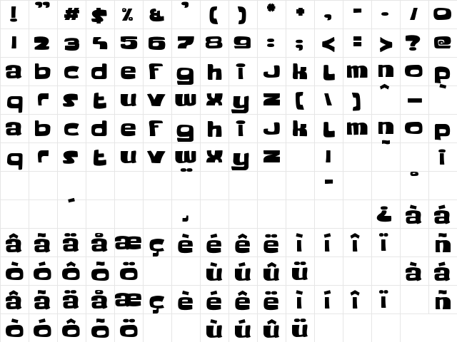 Playtimes Regular  glyph index