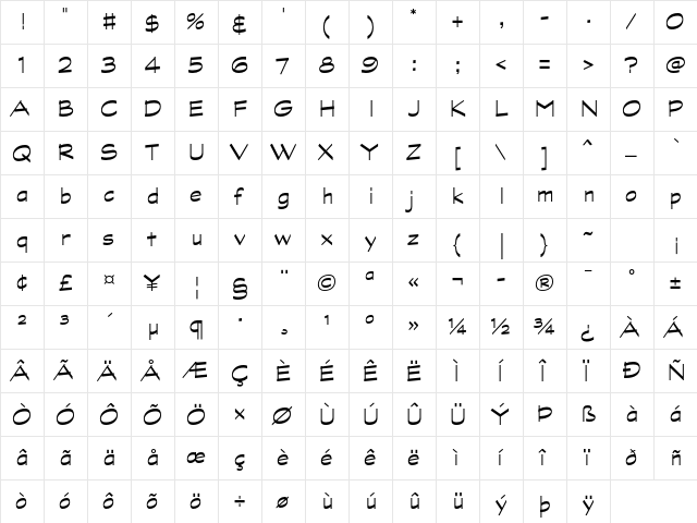 Graphite Std Regular  glyph index