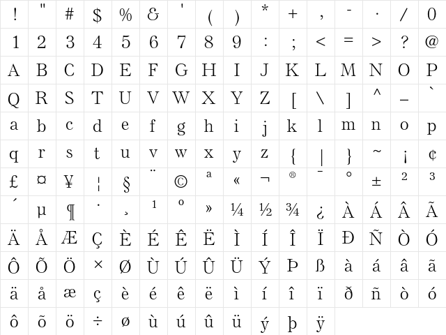 Else NPL Light  glyph index