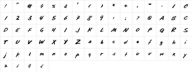 Blunter Regular  glyph index