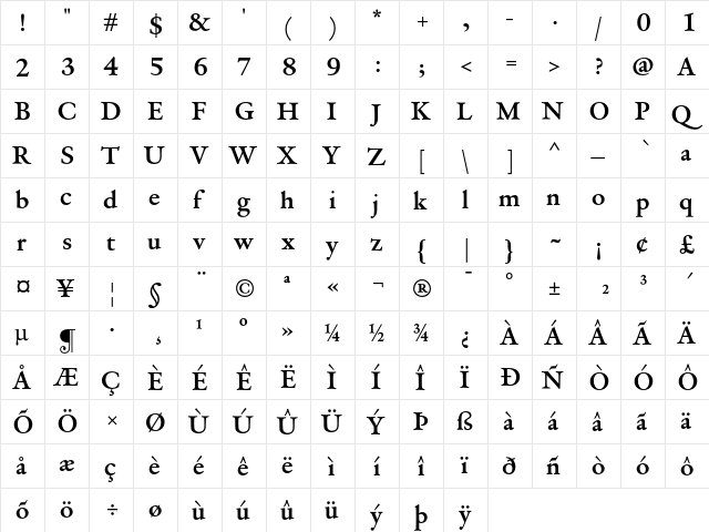 DTL VandenKeere D Bold  glyph index