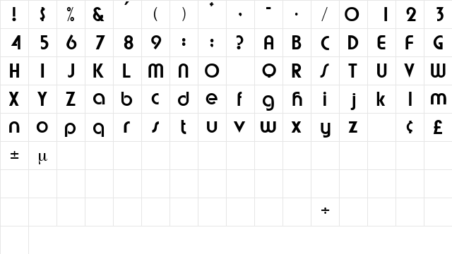 MumboDisplaySSK Regular  glyph index