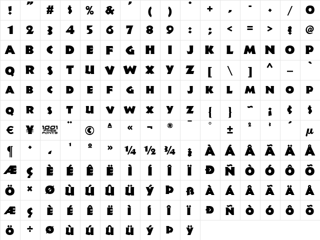 Jungle Fever NF Regular  glyph index