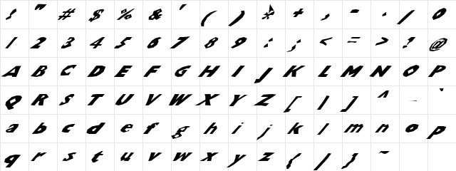 ChunkoBlockoSlantedWild Regular  glyph index