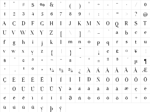 HolmenHeadlineLF-Regular Regular  glyph index
