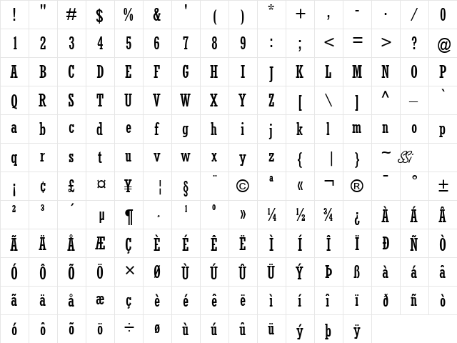 Astute Condensed SSi Condensed  glyph index