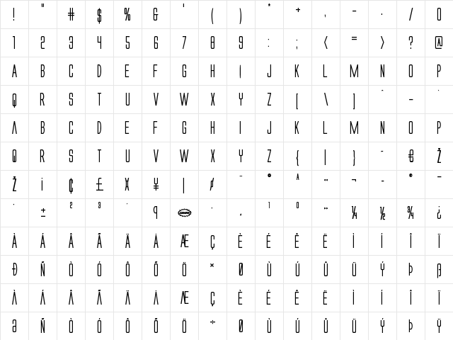 Alien League II Bold Bold  glyph index