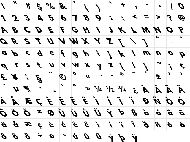 Hussar BdSuprOppObl  glyph index