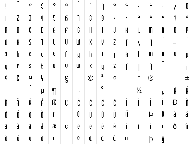 Flintstone-NO Regular  glyph index