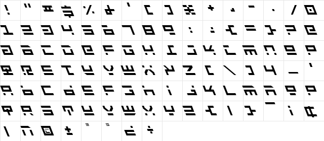 Rocket Type Leftalic Leftalic  glyph index