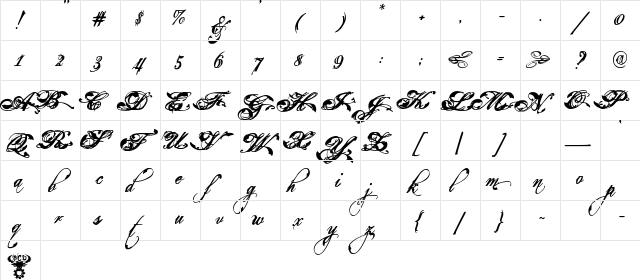 Eutemia III Bold Italic  glyph index