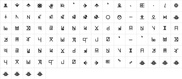 Yelekish Font Regular  glyph index