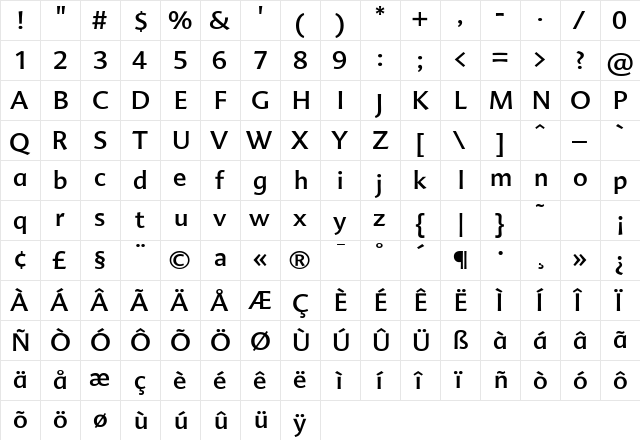 Advert Regular  glyph index