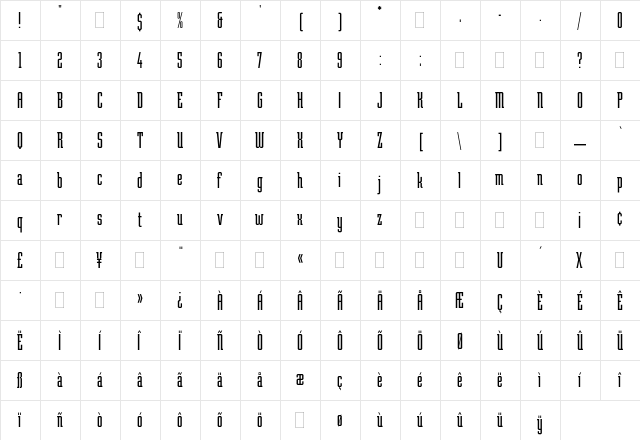 Teknik Plain  glyph index