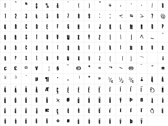 DamselWalkFont71 Regular  glyph index