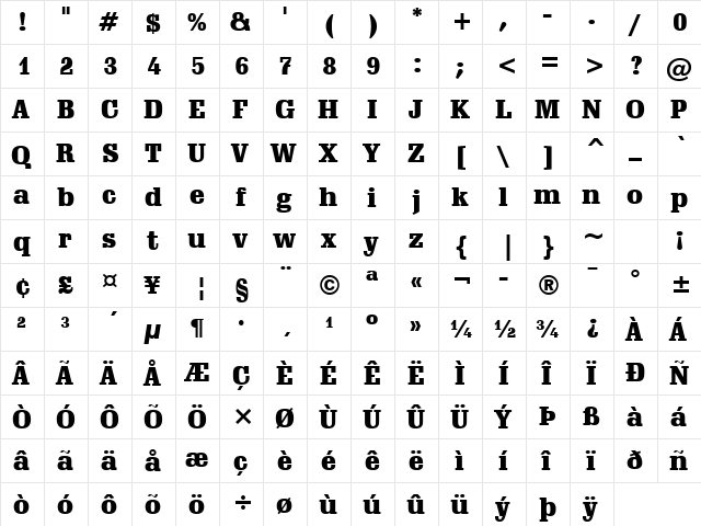 Schadow Blk BT Black  glyph index