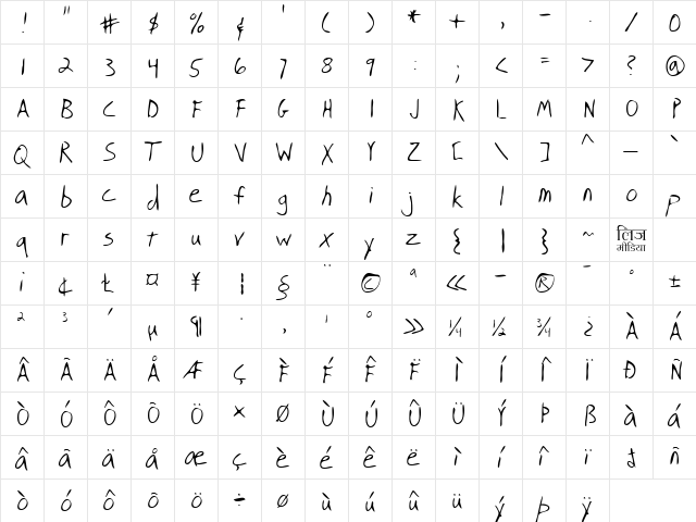 LEHN219 Regular  glyph index