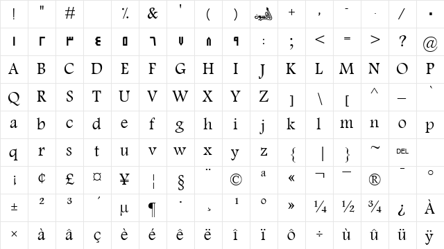 Al Ekbariah Font Regular  glyph index