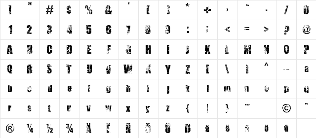 Zahgurim Regular  glyph index