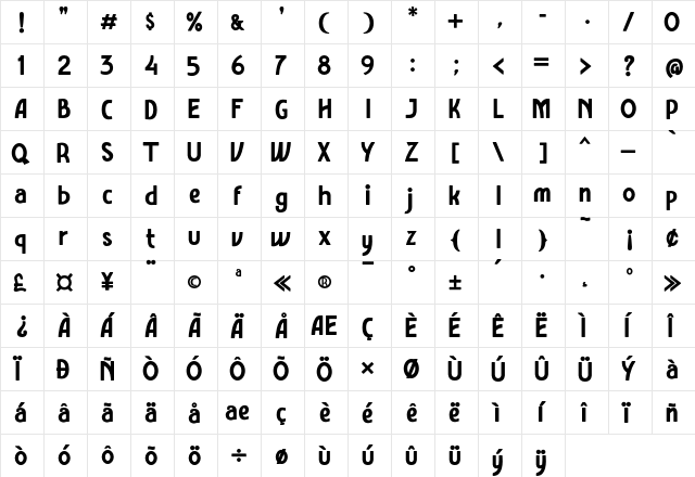 Amro Sans Bold  glyph index